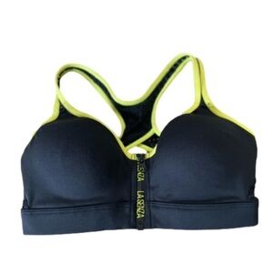LA SENZA Black & Yellow zip-up Sports bra with crisscross back. Size Small